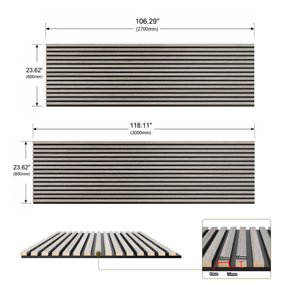 Acoustic Slat Wall Panel | Light Grey | Premium 3-sided Wood Veneer - Image 3