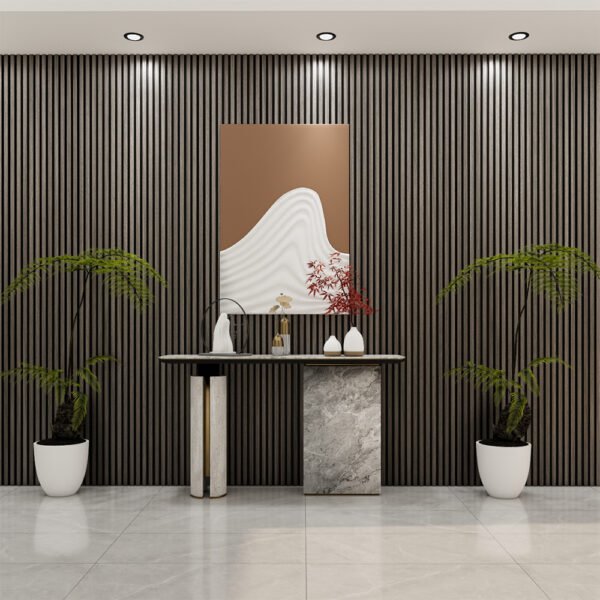 Acoustic Slat Wall Panel | Light Grey | Premium 3-sided Wood Veneer