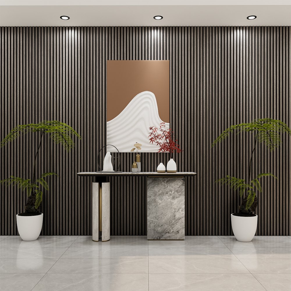 Acoustic Slat Wall Panel | Light Grey | Premium 3-sided Wood Veneer