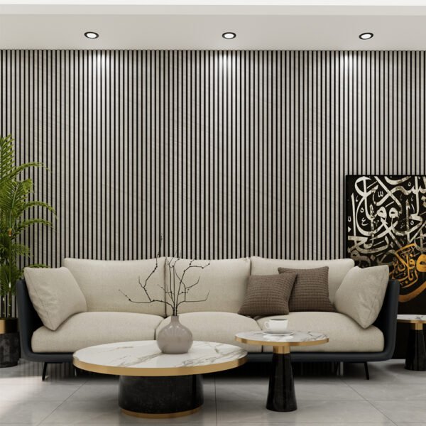 Acoustic Slat Wall Panel | PU Metal Silver | Premium 3-sided Wood Veneer
